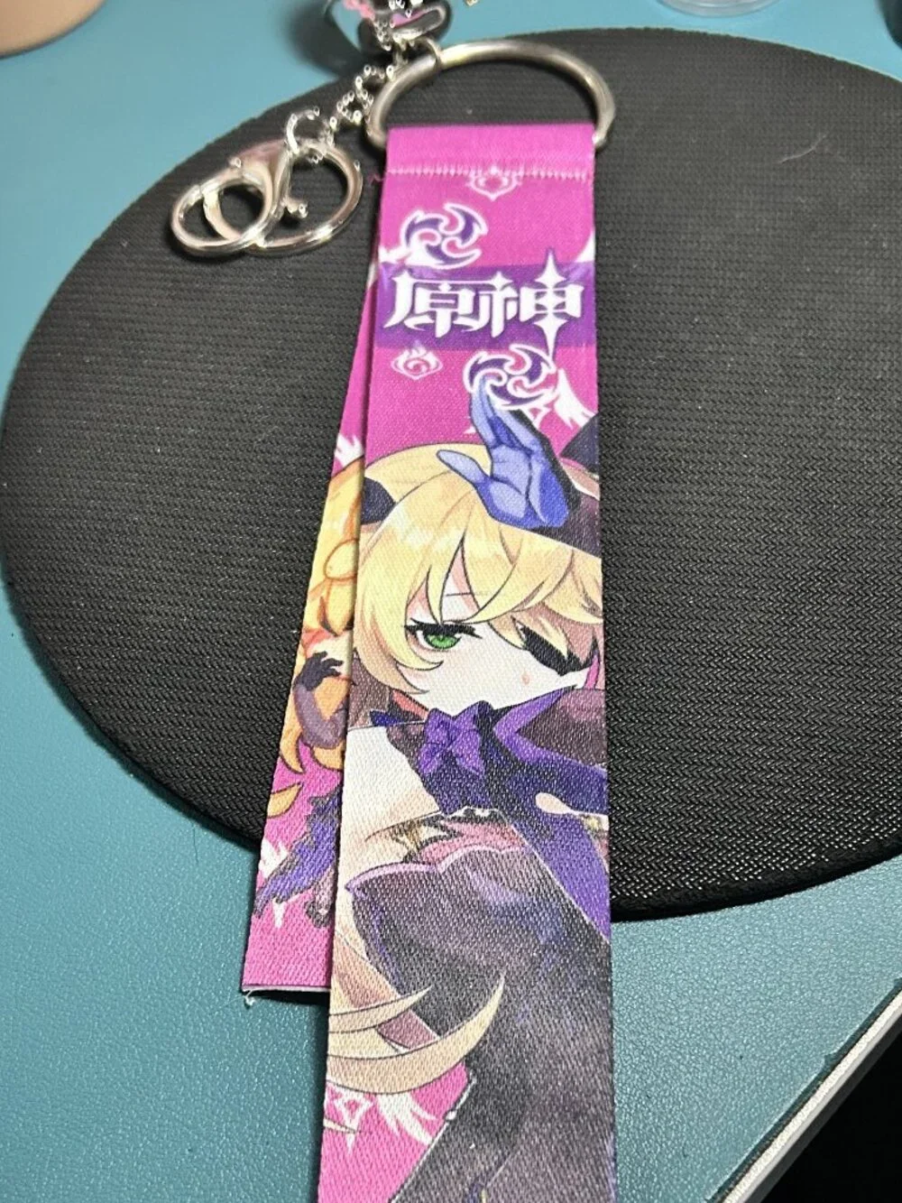Genshin Impact Fischl Fabric Wristlet Lanyard Keychain with Jingle Bell
